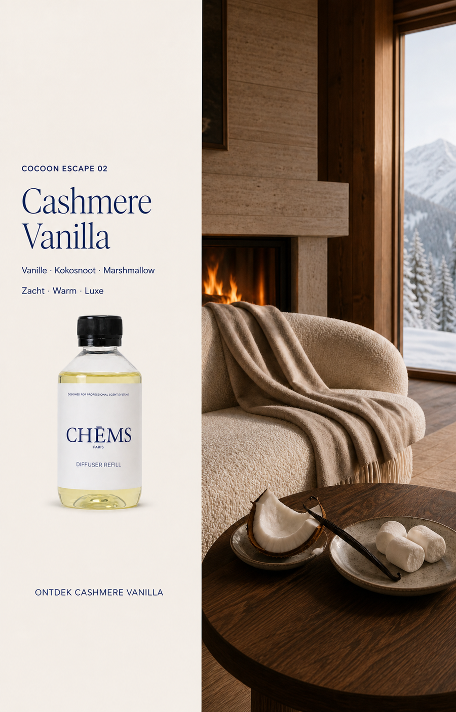 Cashmere Vanilla aroma navulling met fles en warme geurnoten
