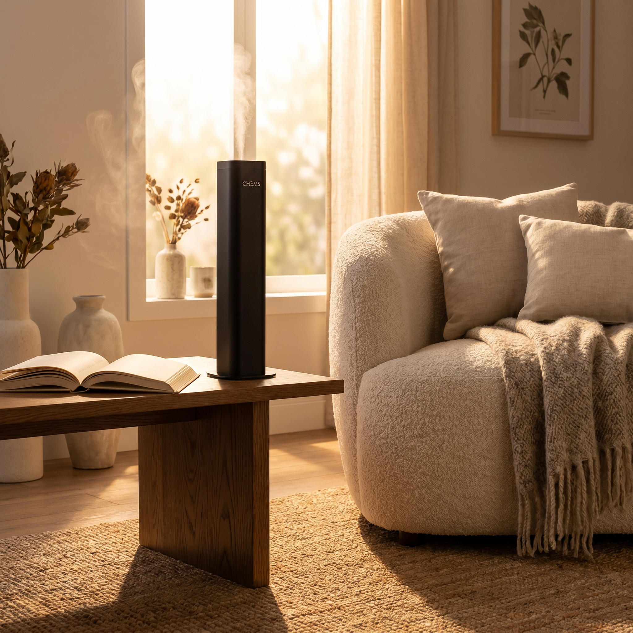 CHEMS PARIS aroma diffuser in een lichte beige woonkamer