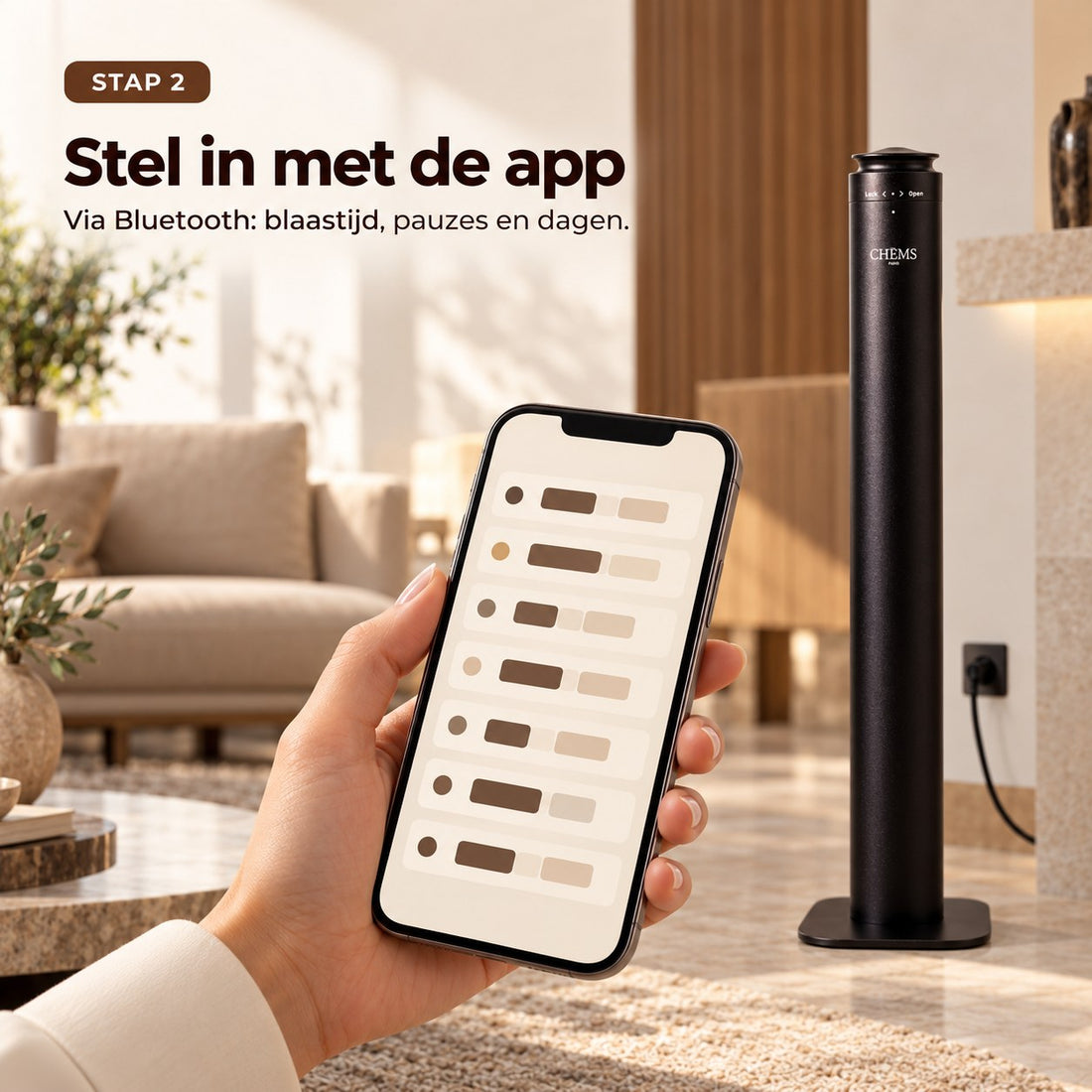 Stap 2: stel de CHEMS Tower Pro in met de app via Bluetooth