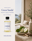 Green Sandal aroma navulling met fles en houtachtige geurnoten