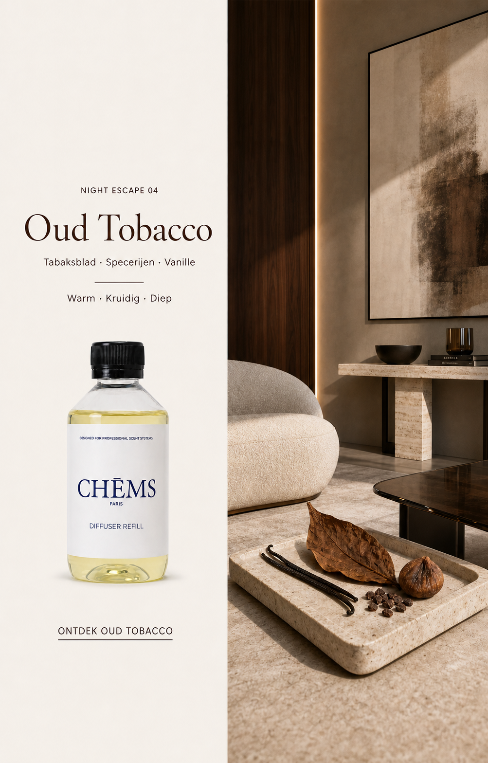 Oud Tobacco aroma navulling met fles en warme geurnoten